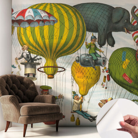 Selbstklebend Tapete modern - Wanddeko für Küche - Klebefolie Wand - luxus Look Ballonfahrt 250x250 cm