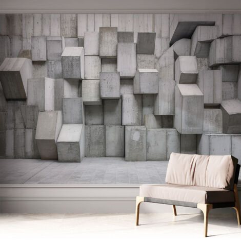 Selbstklebend Tapete modern - Wanddeko für Küche - Klebefolie Wand - luxus Look Betonblöcke 312x219 cm