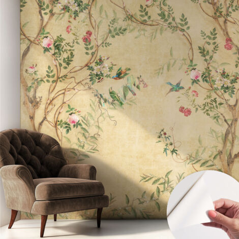 Selbstklebend Tapete modern - Wanddeko für Küche - Klebefolie Wand - luxus Look Blumenakzente 250x250 cm