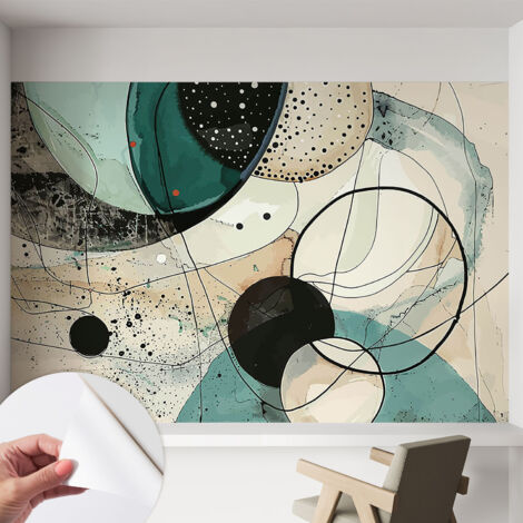 Selbstklebend Tapete modern - Wanddeko für Küche - Klebefolie Wand - luxus Look Bunte Kreise 152x104 cm