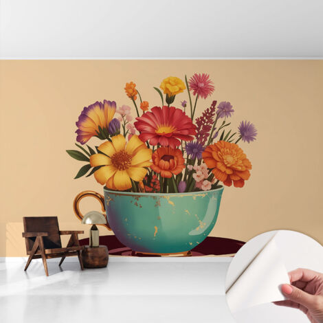 Selbstklebend Tapete modern - Wanddeko für Küche - Klebefolie Wand - luxus Look Farbenfroher Strauß 416x254 cm