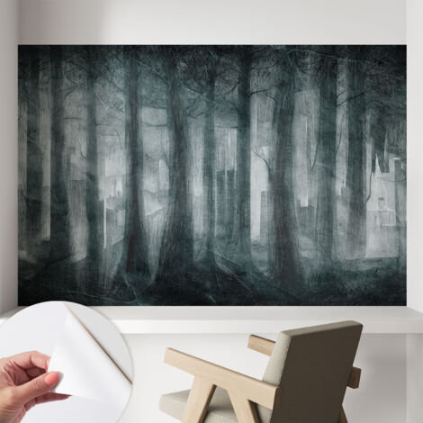 Selbstklebend Tapete modern - Wanddeko für Küche - Klebefolie Wand - luxus Look Geheimnisvoller Wald 104x70 cm
