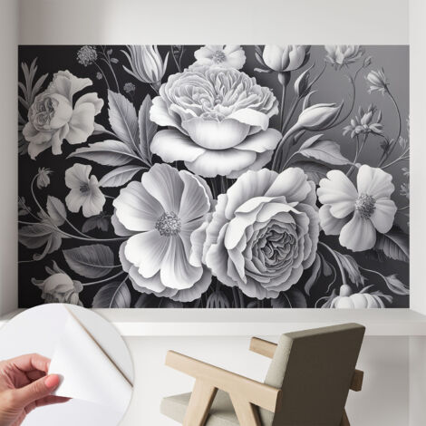Selbstklebend Tapete modern - Wanddeko für Küche - Klebefolie Wand - luxus Look Graue Blumen 104x70 cm