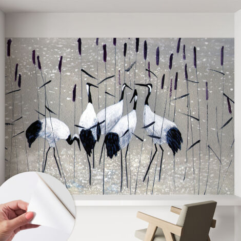 Selbstklebend Tapete modern - Wanddeko für Küche - Klebefolie Wand - luxus Look Harmonische Kraniche 152x104 cm