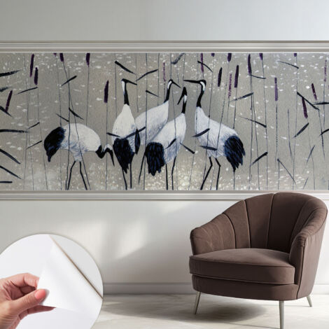 Selbstklebend Tapete modern - Wanddeko für Küche - Klebefolie Wand - luxus Look Harmonische Kraniche 250x104 cm
