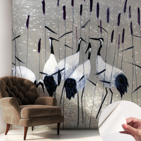 Selbstklebend Tapete modern - Wanddeko für Küche - Klebefolie Wand - luxus Look Harmonische Kraniche 250x250 cm