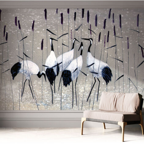 Selbstklebend Tapete modern - Wanddeko für Küche - Klebefolie Wand - luxus Look Harmonische Kraniche 312x219 cm