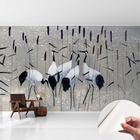 Selbstklebend Tapete modern - Wanddeko für Küche - Klebefolie Wand - luxus Look Harmonische Kraniche 416x254 cm