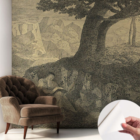 Selbstklebend Tapete modern - Wanddeko für Küche - Klebefolie Wand - luxus Look Lesende Person 250x250 cm