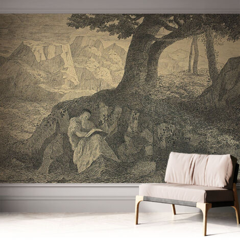 Selbstklebend Tapete modern - Wanddeko für Küche - Klebefolie Wand - luxus Look Lesende Person 312x219 cm