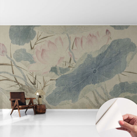Selbstklebend Tapete modern - Wanddeko für Küche - Klebefolie Wand - luxus Look Lotusblätter 416x254 cm