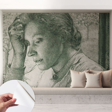 Selbstklebend Tapete modern - Wanddeko für Küche - Klebefolie Wand - luxus Look Nachdenkliche Frau 208x146 cm