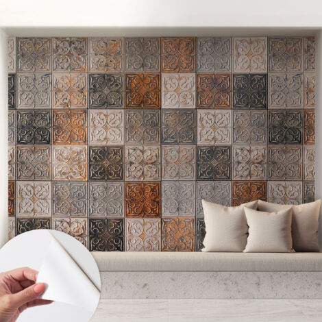 Selbstklebend Tapete modern - Wanddeko für Küche - Klebefolie Wand - luxus Look Ornamentale Fliesen 208x146 cm