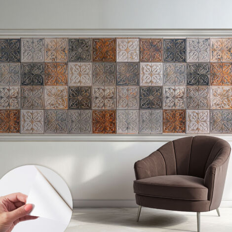 Selbstklebend Tapete modern - Wanddeko für Küche - Klebefolie Wand - luxus Look Ornamentale Fliesen 250x104 cm