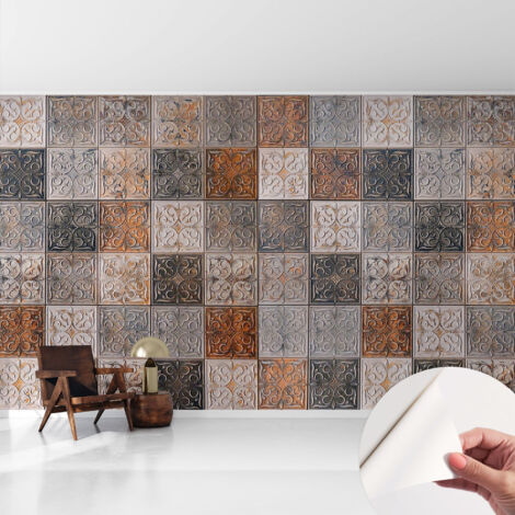 Selbstklebend Tapete modern - Wanddeko für Küche - Klebefolie Wand - luxus Look Ornamentale Fliesen 416x254 cm