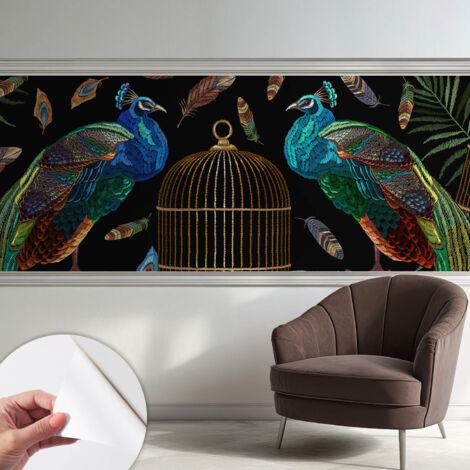 Selbstklebend Tapete modern - Wanddeko für Küche - Klebefolie Wand - luxus Look Pfau-Motiv 250x104 cm