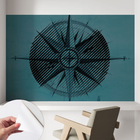 Selbstklebend Tapete modern - Wanddeko für Küche - Klebefolie Wand - luxus Look Seekompass 104x70 cm