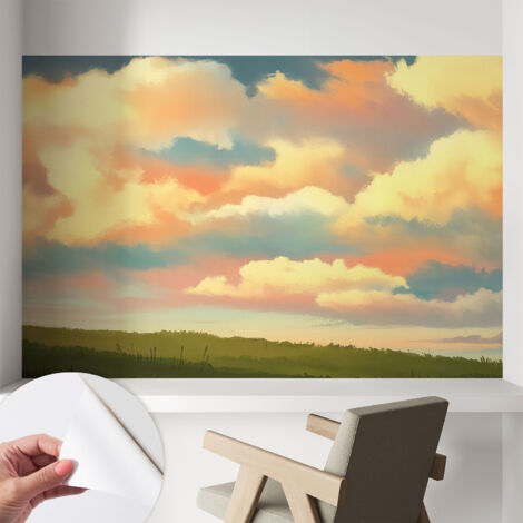 Selbstklebend Tapete modern - Wanddeko für Küche - Klebefolie Wand - luxus Look Wolkenhimmel 104x70 cm