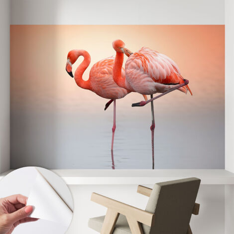 Selbstklebend Tapete modern - Wanddeko für Küche - Klebefolie Wand - luxus Look Zarte Flamingos 104x70 cm