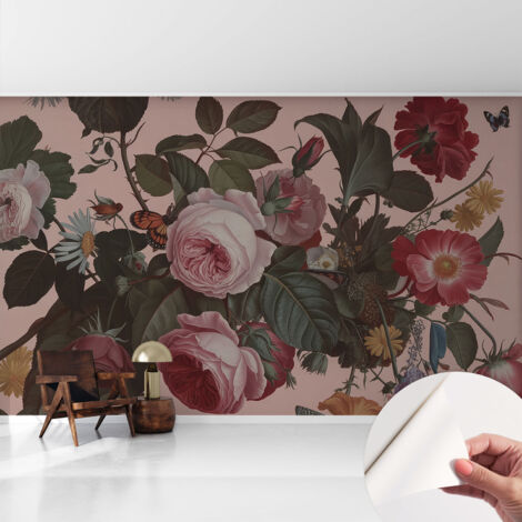Selbstklebend Tapete modern Wohnzimmer - Wanddekoration - einfach anzubringen Blumige Eleganz 416x254 cm