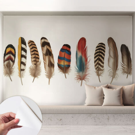 Selbstklebend Tapete modern Wohnzimmer - Wanddekoration - einfach anzubringen Bunte Federn 208x146 cm