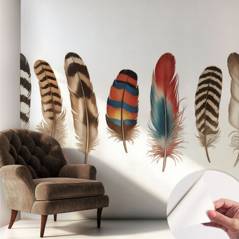 Selbstklebend Tapete modern Wohnzimmer - Wanddekoration - einfach anzubringen Bunte Federn 250x250 cm