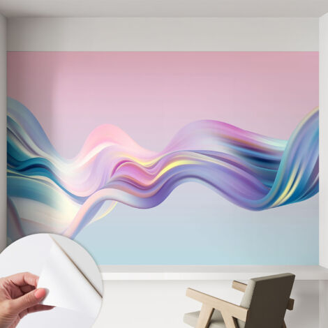 Selbstklebend Tapete modern Wohnzimmer - Wanddekoration - einfach anzubringen Bunte Wellen 152x104 cm