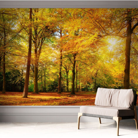 Selbstklebend Tapete modern Wohnzimmer - Wanddekoration - einfach anzubringen Goldene Blätter 312x219 cm
