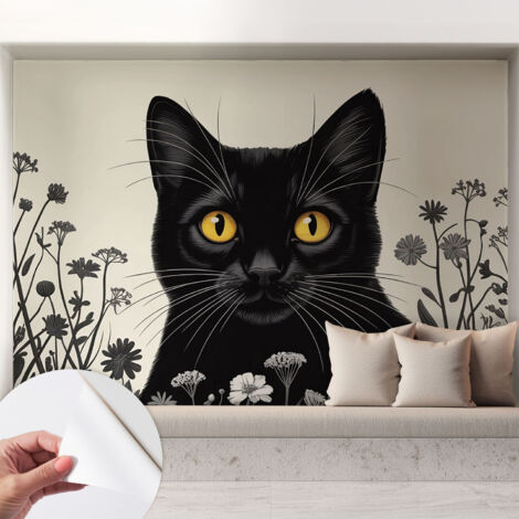 Selbstklebend Tapete modern Wohnzimmer - Wanddekoration - einfach anzubringen Katzenblumen 208x146 cm