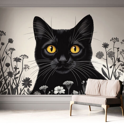 Selbstklebend Tapete modern Wohnzimmer - Wanddekoration - einfach anzubringen Katzenblumen 312x219 cm