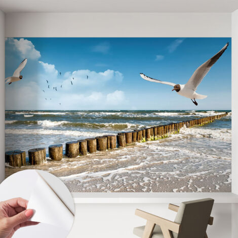 Selbstklebend Tapete modern Wohnzimmer - Wanddekoration - einfach anzubringen Küstenlandschaft 152x104 cm