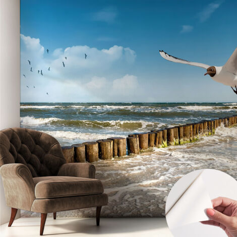 Selbstklebend Tapete modern Wohnzimmer - Wanddekoration - einfach anzubringen Küstenlandschaft 250x250 cm