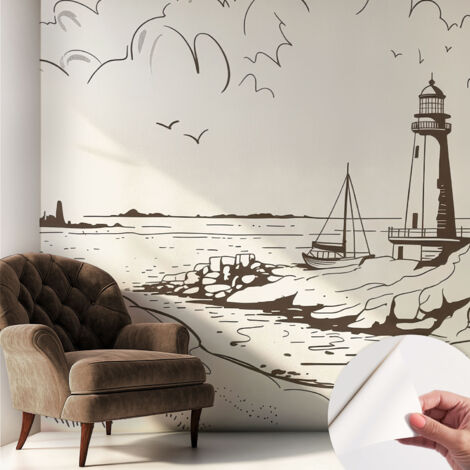 Selbstklebend Tapete modern Wohnzimmer - Wanddekoration - einfach anzubringen Küstenlandschaft 250x250 cm