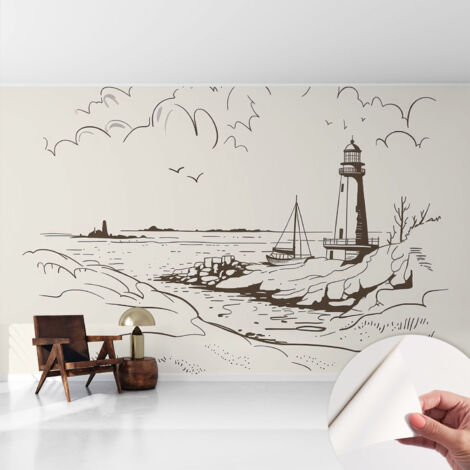 Selbstklebend Tapete modern Wohnzimmer - Wanddekoration - einfach anzubringen Küstenlandschaft 416x254 cm
