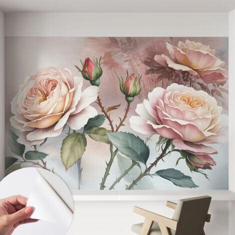 Selbstklebend Tapete modern Wohnzimmer - Wanddekoration - einfach anzubringen Pastellfarbene Rosen 152x104 cm