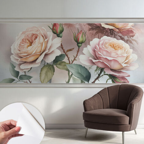 Selbstklebend Tapete modern Wohnzimmer - Wanddekoration - einfach anzubringen Pastellfarbene Rosen 250x104 cm