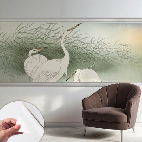 Selbstklebend Tapete modern Wohnzimmer - Wanddekoration - einfach anzubringen Reiher im Gras 250x104 cm