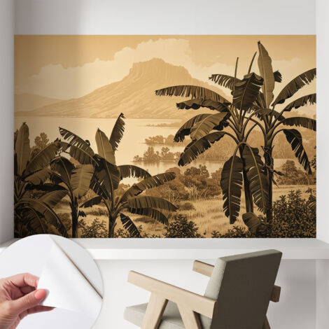 Selbstklebend Tapete modern Wohnzimmer - Wanddekoration - einfach anzubringen Tropisches Panorama 104x70 cm