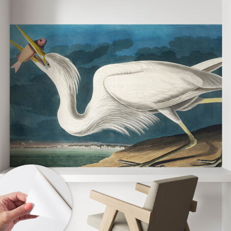Selbstklebend Tapete modern Wohnzimmer - Wanddekoration - einfach anzubringen Vogel mit Fisch 104x70 cm