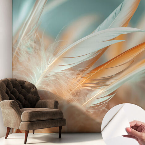 Selbstklebend Tapete modern Wohnzimmer - Wanddekoration - einfach anzubringen Zarte Federn 250x250 cm