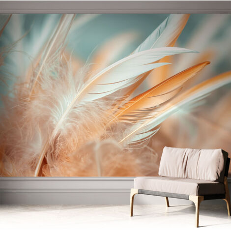 Selbstklebend Tapete modern Wohnzimmer - Wanddekoration - einfach anzubringen Zarte Federn 312x219 cm