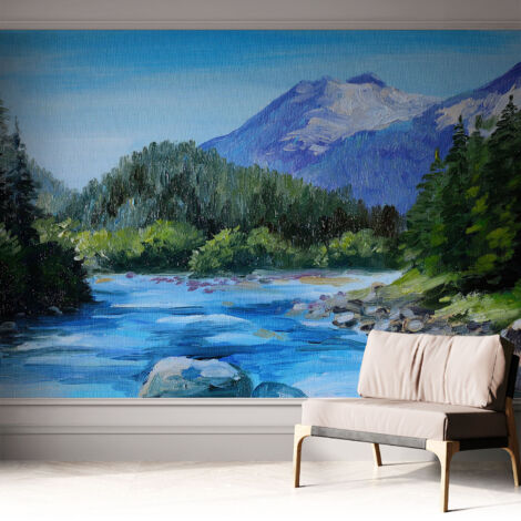 Selbstklebend Tapete - Wandgestaltung - Tapete Wohnzimmer - Flur Eingangsbereich Bergkulisse 312x219 cm