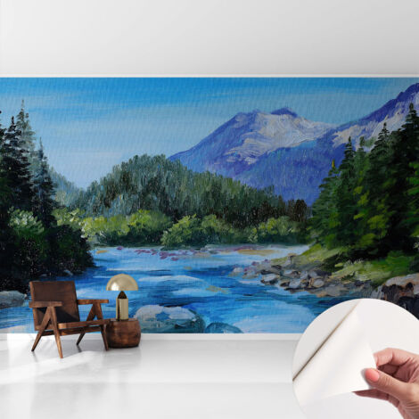 Selbstklebend Tapete - Wandgestaltung - Tapete Wohnzimmer - Flur Eingangsbereich Bergkulisse 416x254 cm