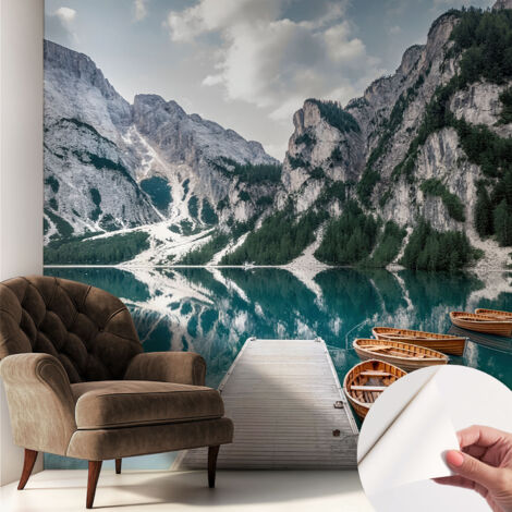 Selbstklebend Tapete - Wandgestaltung - Tapete Wohnzimmer - Flur Eingangsbereich Bergpanorama 250x250 cm