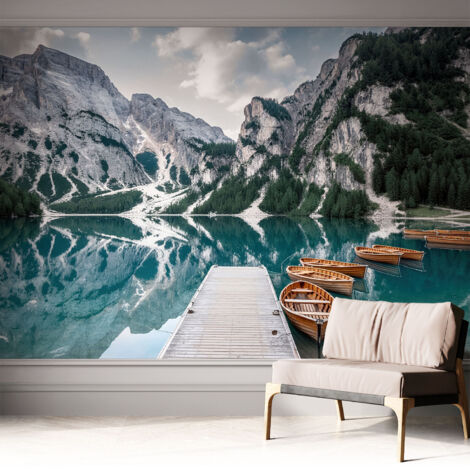 Selbstklebend Tapete - Wandgestaltung - Tapete Wohnzimmer - Flur Eingangsbereich Bergpanorama 312x219 cm