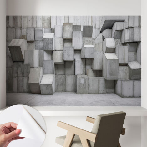 Selbstklebend Tapete - Wandgestaltung - Tapete Wohnzimmer - Flur Eingangsbereich Betonblöcke 104x70 cm