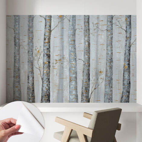 Selbstklebend Tapete - Wandgestaltung - Tapete Wohnzimmer - Flur Eingangsbereich Birkenbäume 104x70 cm