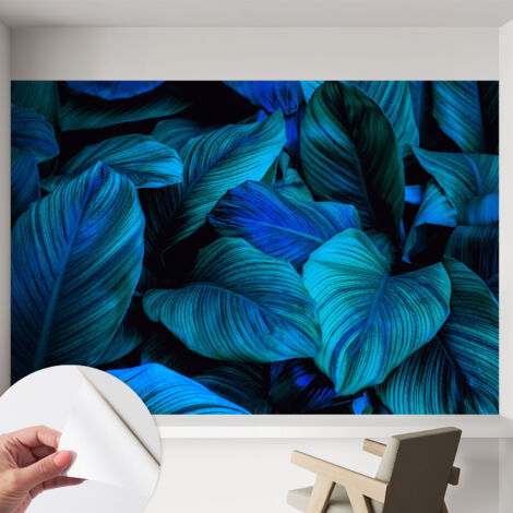 Selbstklebend Tapete - Wandgestaltung - Tapete Wohnzimmer - Flur Eingangsbereich Blaue Blätter 152x104 cm
