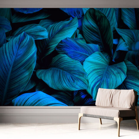 Selbstklebend Tapete - Wandgestaltung - Tapete Wohnzimmer - Flur Eingangsbereich Blaue Blätter 312x219 cm