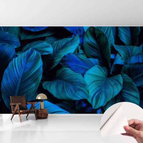Selbstklebend Tapete - Wandgestaltung - Tapete Wohnzimmer - Flur Eingangsbereich Blaue Blätter 416x254 cm
